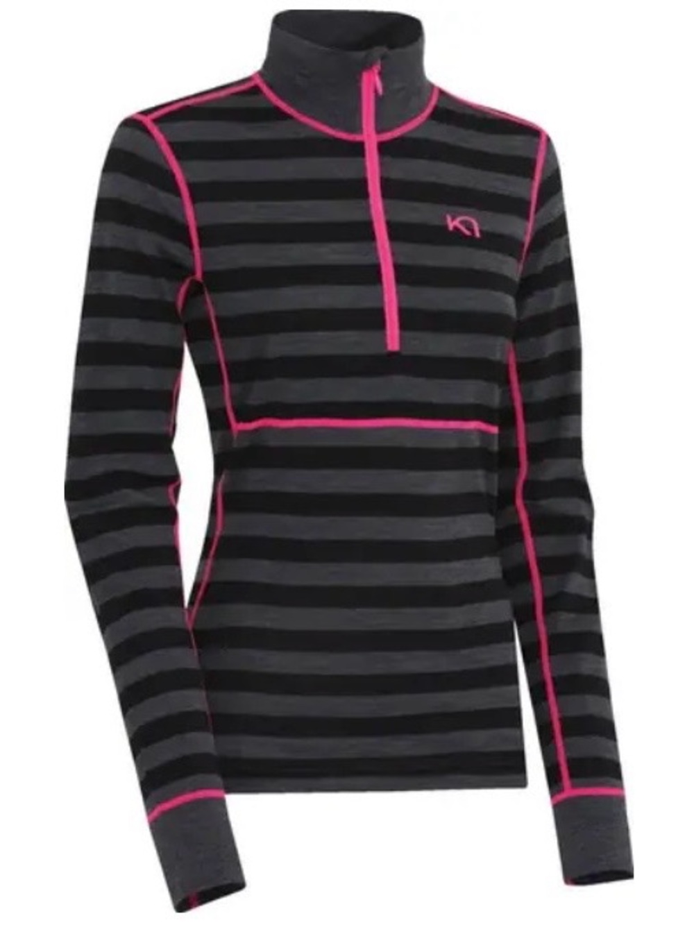 Kari Traa Women’s L Wool Striped Quarter Zip Base Layer